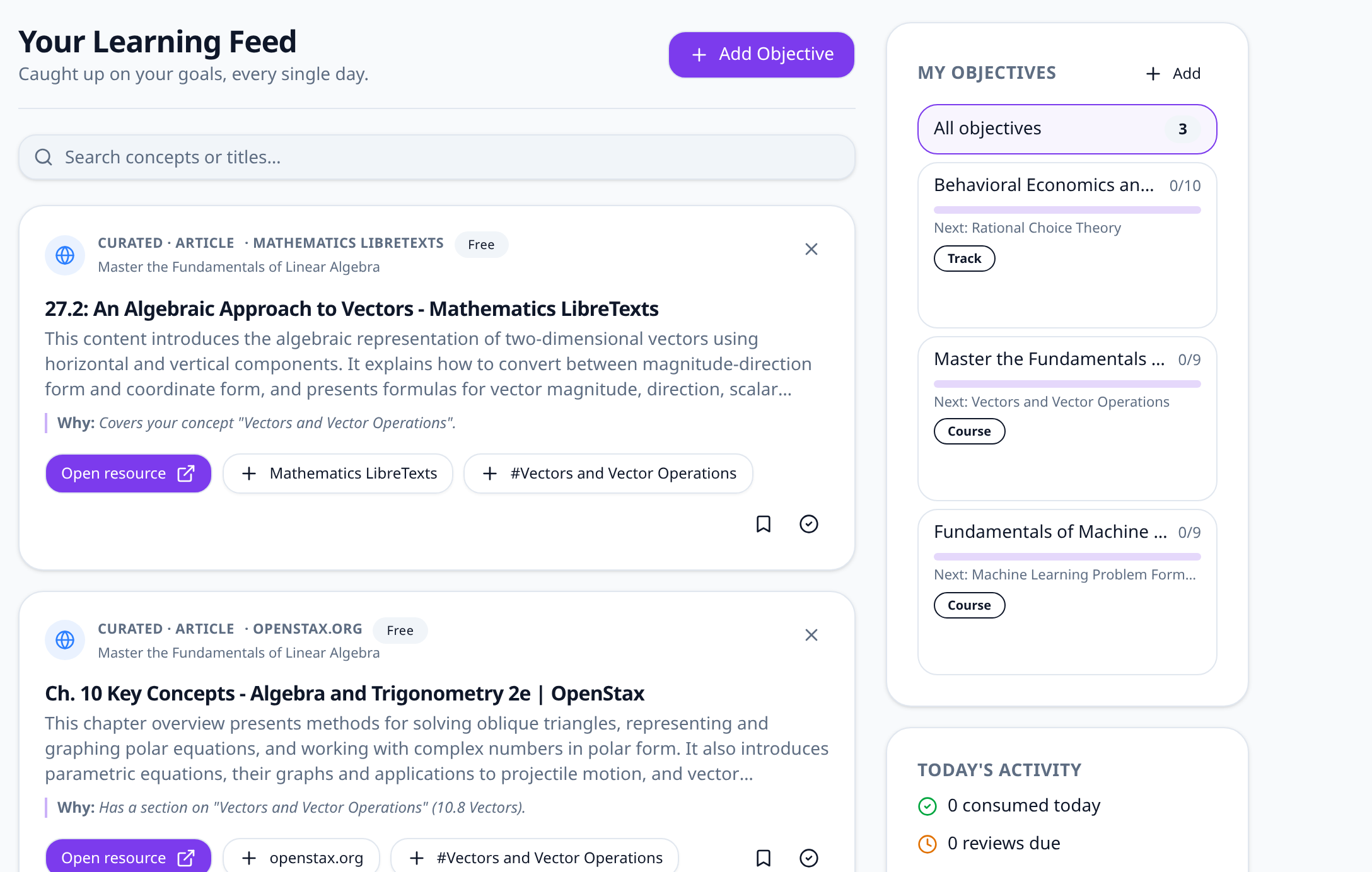 A Mindli feed blending machine learning, linear algebra, and behavioral economics