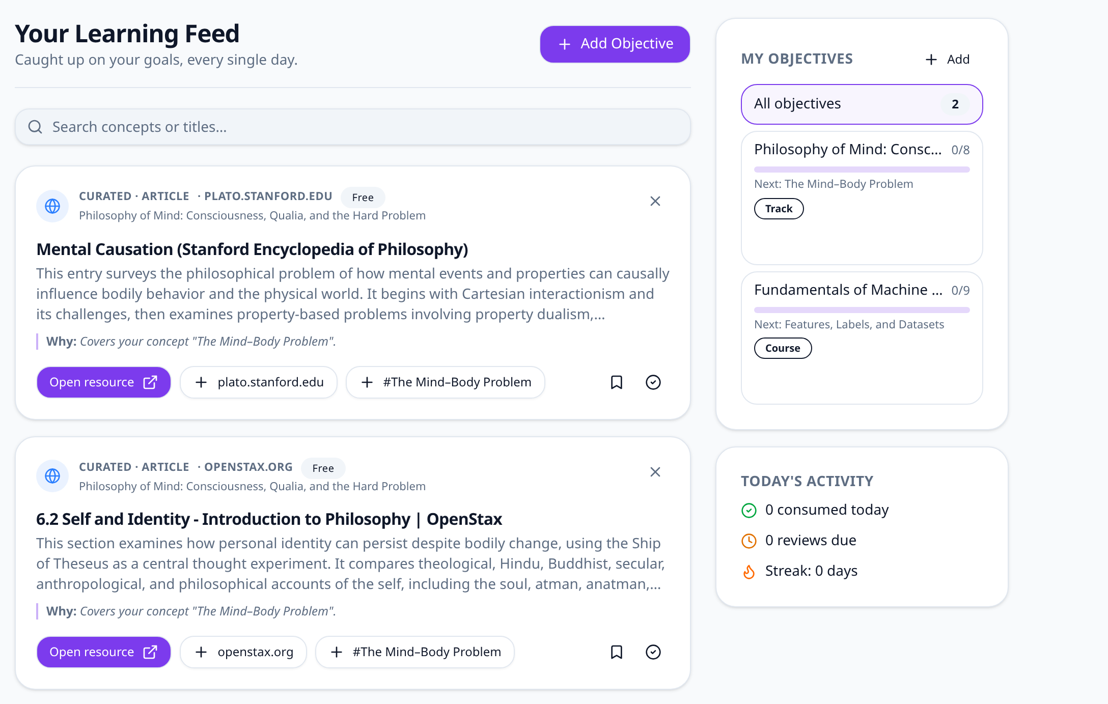 A Mindli feed for the philosophy of mind