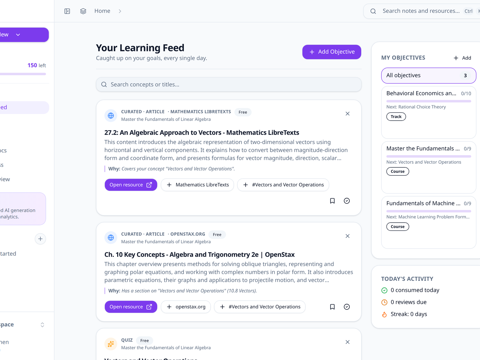 The Mindli learning feed